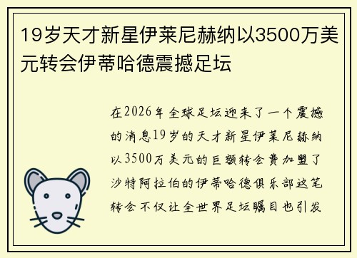 19岁天才新星伊莱尼赫纳以3500万美元转会伊蒂哈德震撼足坛
